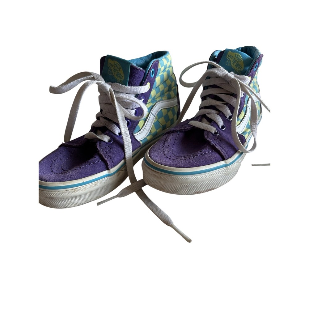 Vans Kids SK8-Ki Zip Checkerboards Shoes Size 1 Purple Blue Green High Tops